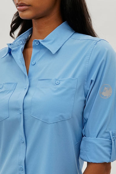 Canada Weather Gear Button Up Utility Shirt - Blue - Womens Shirts & Blouses - Canada Weather Gear