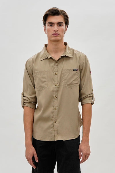Canada Weather Gear Utility Ripstop Casual Shirt - Beige - Mens Casual Shirts - Canada Weather Gear