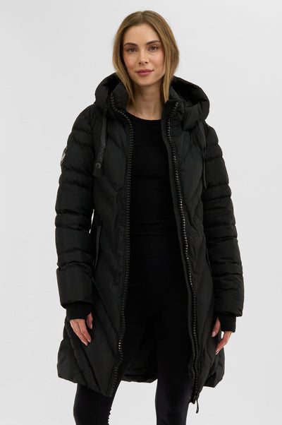 Canada Weather Gear Chevron Quilted Long Parka Jacket - Black - Womens Parka Jackets - Canada Weather Gear
