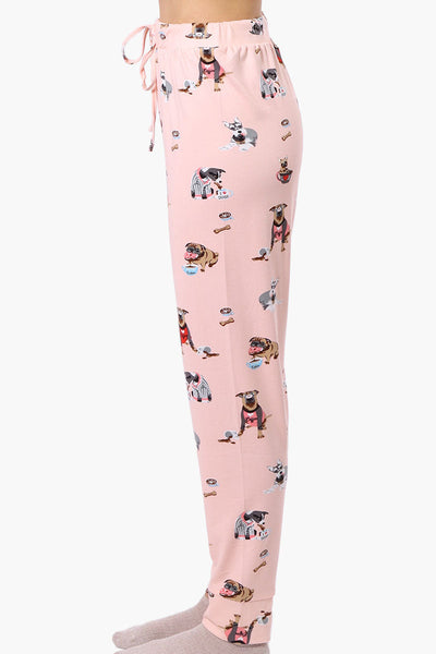 Canada Weather Gear Dog Pattern Tie Waist Pajama Pants - Pink - Womens Pajamas - Canada Weather Gear