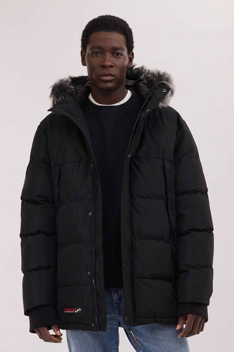 Canada Weather Gear Faux Fur Trim Puffer Parka Jacket - Black