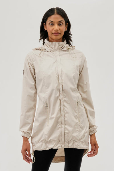 Canada Weather Gear Long Hooded Lightweight Jacket - Cream - Womens Lightweight Jackets - Canada Weather Gear