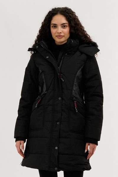 Canada Weather Gear Vegan Leather Insert Parka Jacket - Black - Womens Parka Jackets - Canada Weather Gear