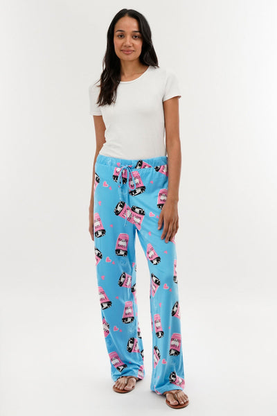 Canada Weather Gear Coffee Print Wide Leg Pajama Pants - Blue - Womens Pajamas - Canada Weather Gear
