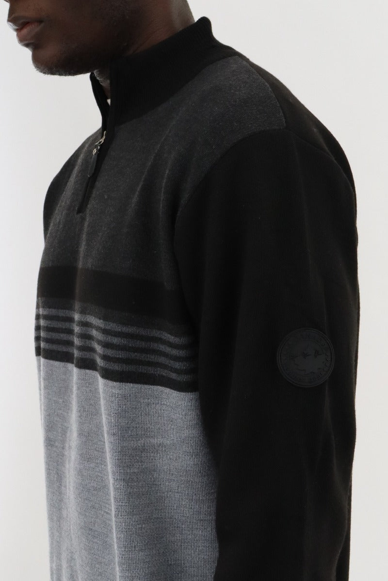 Canada Weather Gear 1/4 Zip Striped Pullover Sweater - Grey - Mens Pullover Sweaters - Canada Weather Gear