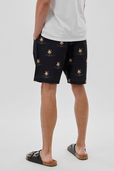 Canada Weather Gear Flamingo Print Elastic Surf Shorts - Black - Mens Shorts & Capris - Canada Weather Gear