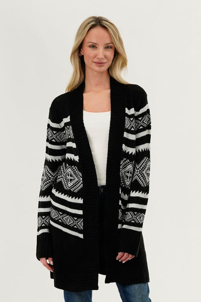 Canada Weather Gear Fair Isle Print Cardigan - Black - Womens Cardigans - Canada Weather Gear