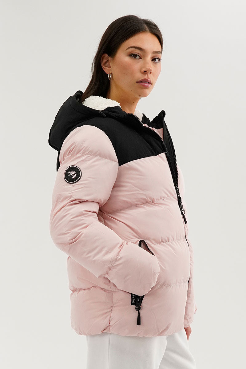 Super Triple Goose Colour Block Bomber Jacket - Pink - Womens Bomber Jackets - Canada Weather Gear