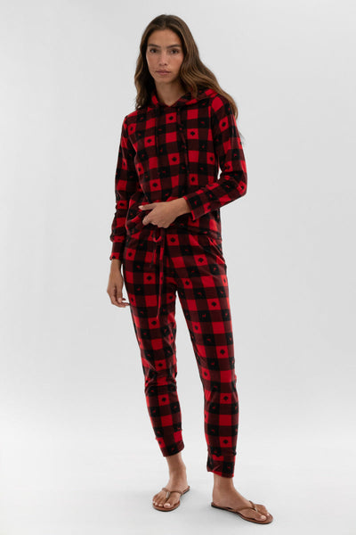 Canada Weather Gear Plaid Hooded Pajama Top - Red - Womens Pajamas - Canada Weather Gear