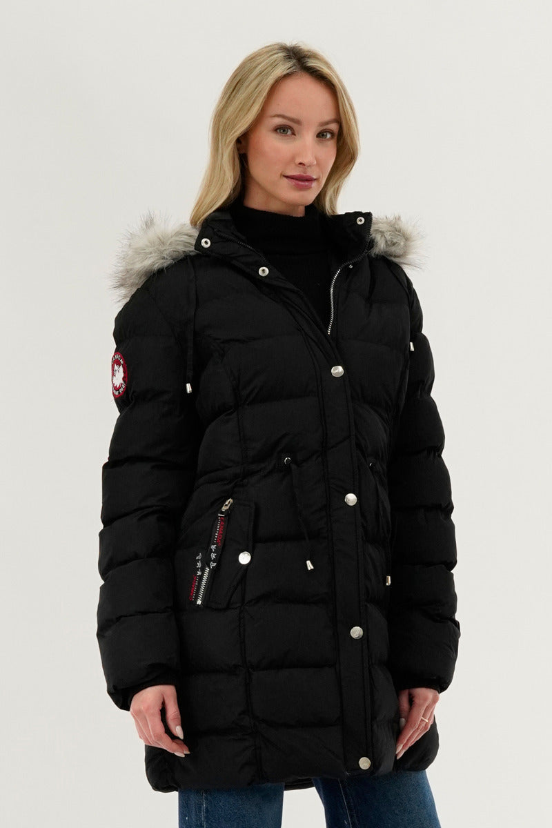 Canada Weather Gear Tie Waist Puffer Parka Jacket - Black - Womens Parka Jackets - Canada Weather Gear