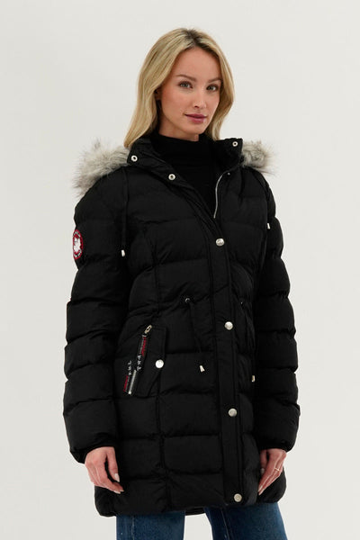 Canada Weather Gear Tie Waist Puffer Parka Jacket - Black - Womens Parka Jackets - Canada Weather Gear