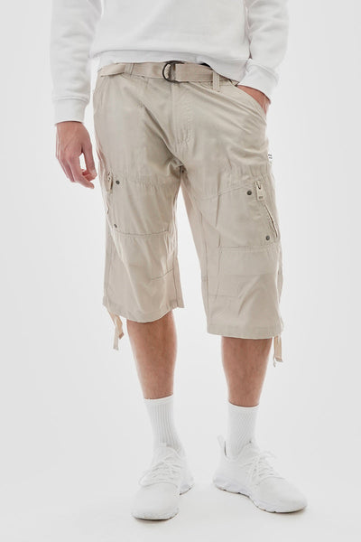 Essentials Super Triple Goose Striped Belted Cargo Shorts - Cream - Mens Shorts & Capris - Canada Weather Gear