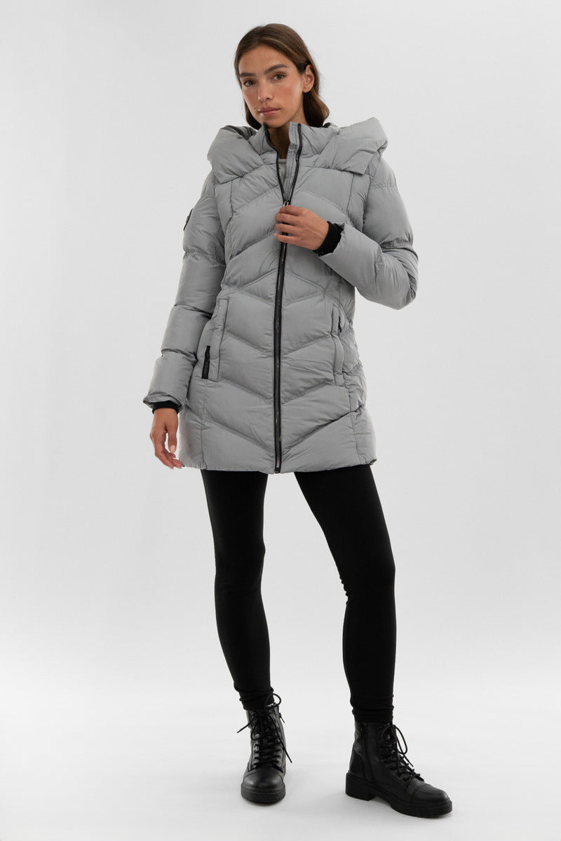 Chevron Quilted Parka Jacket - Grey