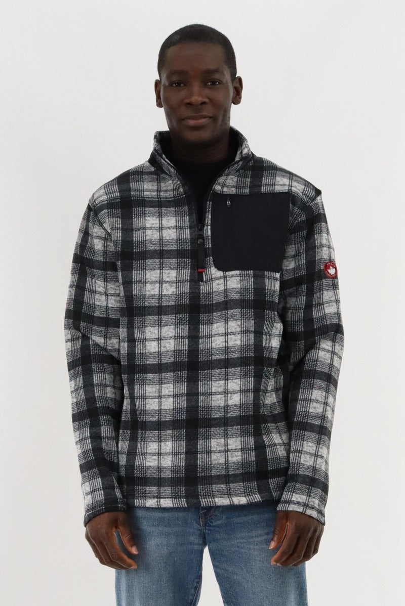 Canada Weather Gear 1/4 Zip Plaid Pullover Sweater - Grey - Mens Pullover Sweaters - Canada Weather Gear