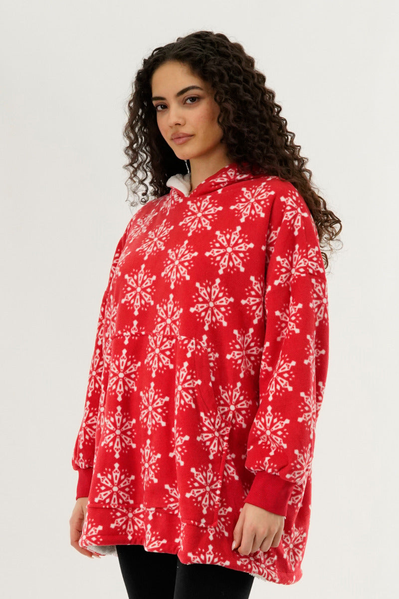 Canada Weather Gear Festive Print Oversided Hooded Pajama Top - Red - Womens Pajamas - Canada Weather Gear