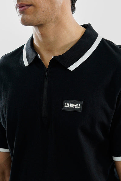 Essentials Super Triple Goose 1/4 Zip Stripe Polo Shirt - Black - Mens Polo Shirts - Canada Weather Gear