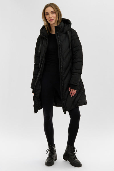 Canada Weather Gear Chevron Quilted Long Parka Jacket - Black - Womens Parka Jackets - Canada Weather Gear