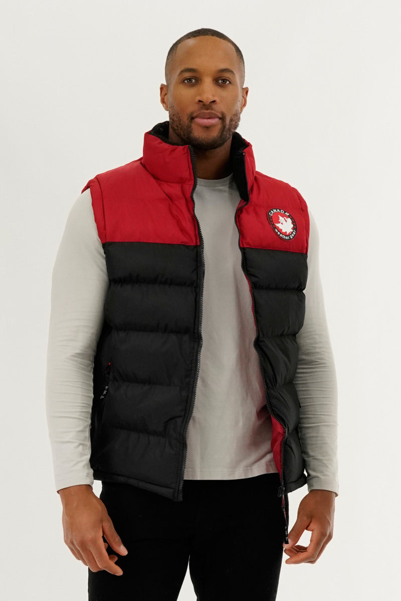 Canada Weather Gear Colour Block Puffer Vest - Red - Mens Vests - Canada Weather Gear