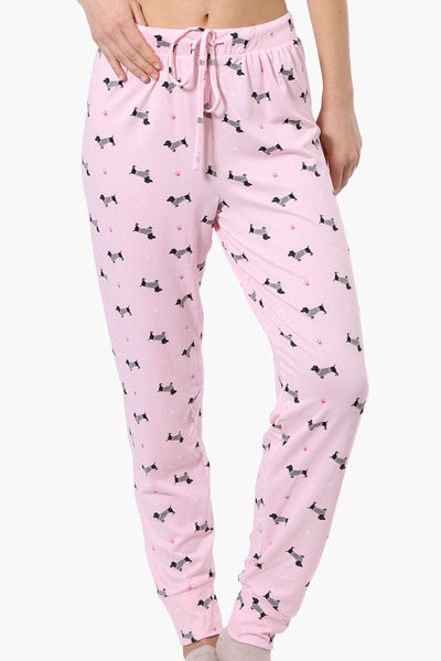 Canada Weather Gear Dachshund Pattern Tie Waist Pajama Pants - Pink - Womens Pajamas - Canada Weather Gear