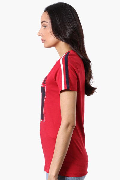 Canada Weather Gear 67 Print Stripe Detail Tee - Red - Womens Tees & Tank Tops - Canada Weather Gear