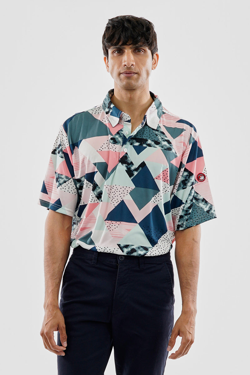 Canada Weather Gear Performance Abstract Geometric Print Polo Shirt - Pink - Mens Polo Shirts - Canada Weather Gear