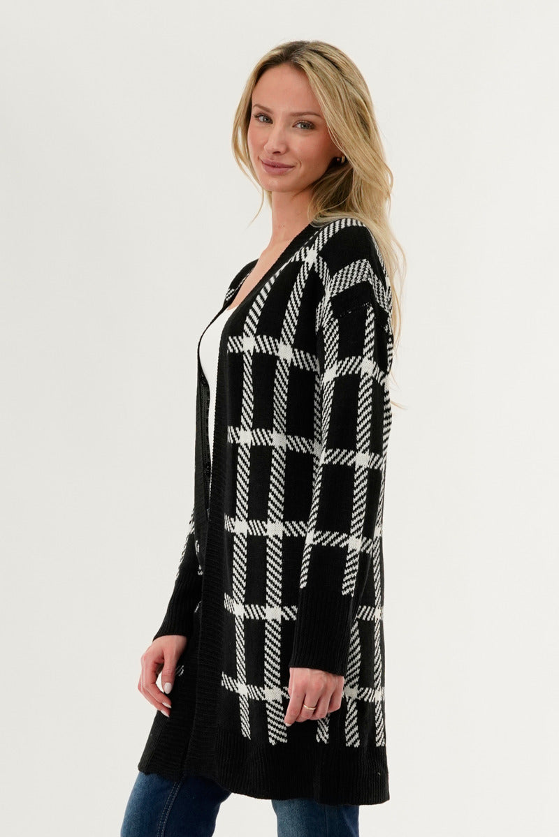 Canada Weather Gear Plaid Fold Over Wrap Cardigan - Black - Womens Cardigans - Canada Weather Gear