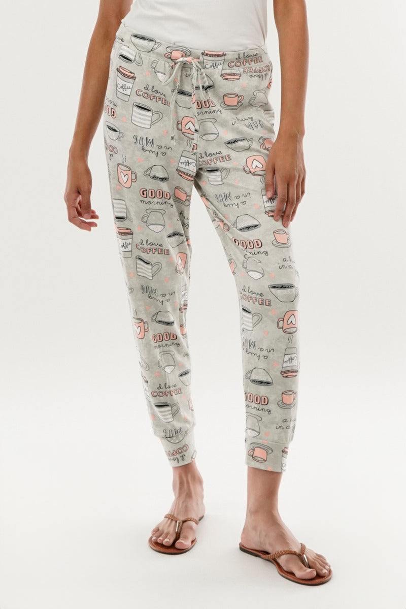 Canada Weather Gear Coffee Print Tie Waist Pajama Pants - Grey - Womens Pajamas - Canada Weather Gear