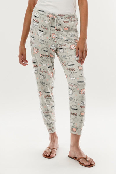 Canada Weather Gear Coffee Print Tie Waist Pajama Pants - Grey - Womens Pajamas - Canada Weather Gear
