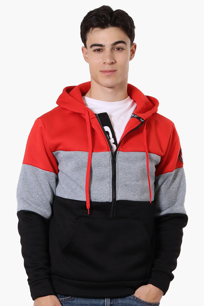 Canada Weather Gear 1/2 Zip Colour Block Hoodie - Red - Mens Hoodies & Sweatshirts - Canada Weather Gear