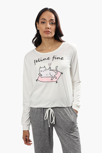 Cuddly Canuckies Feline Fine Print Pajama Top - White - Womens Pajamas - Canada Weather Gear