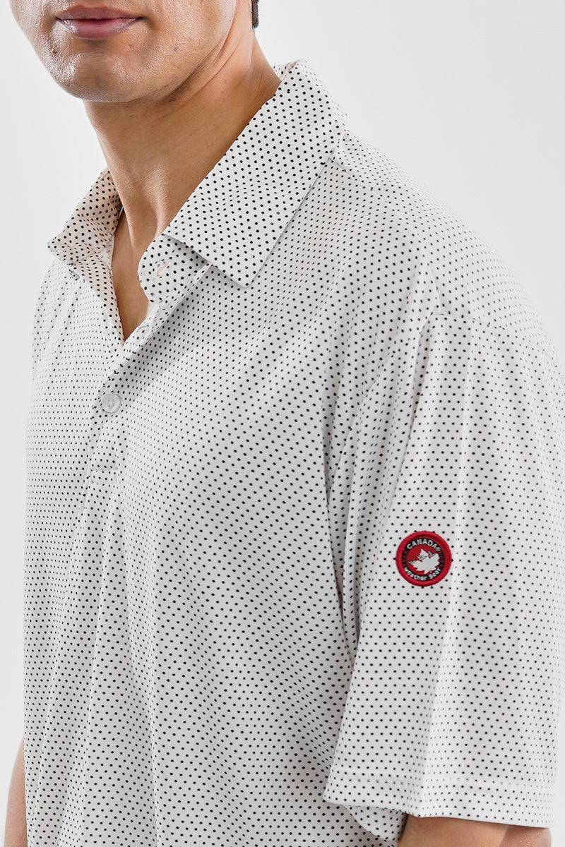Canada Weather Gear Performance Polka Dot Pattern Polo Shirt - White - Mens Polo Shirts - Canada Weather Gear