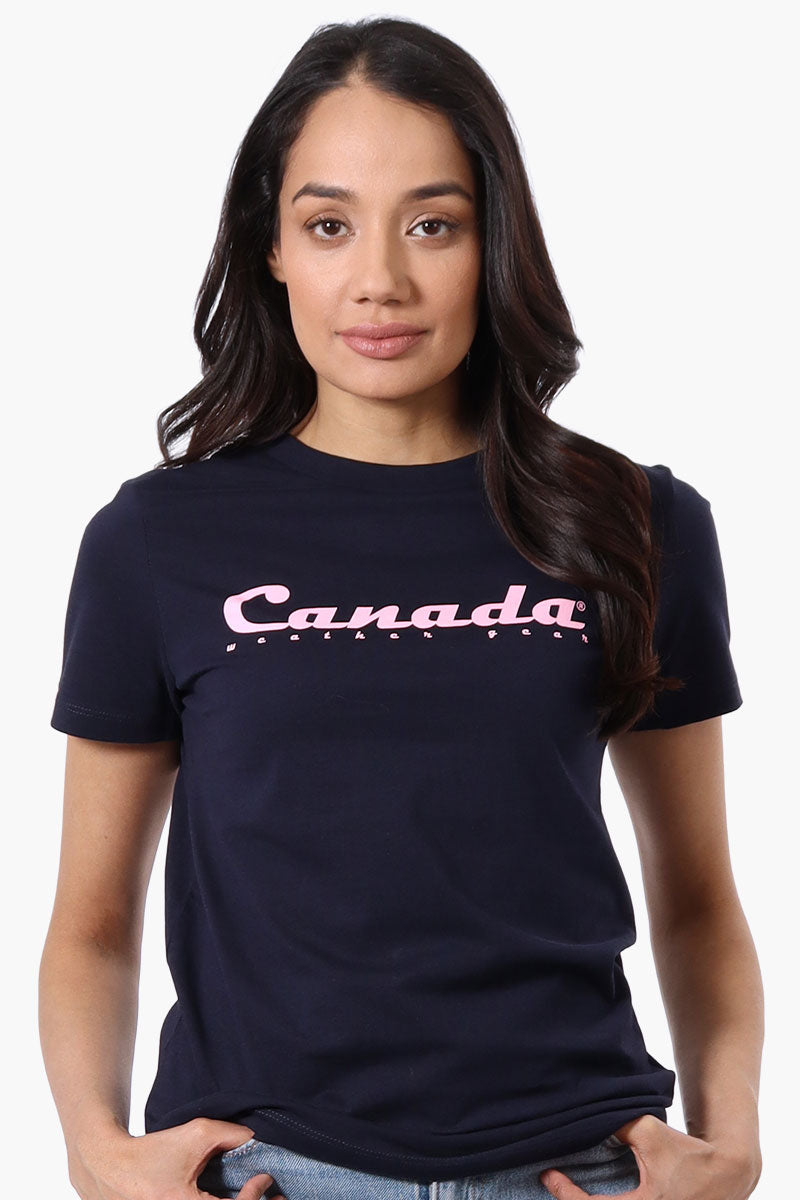 Canada Weather Gear Chest Logo Print Tee - Navy - Womens Tees & Tank Tops - Canada Weather Gear
