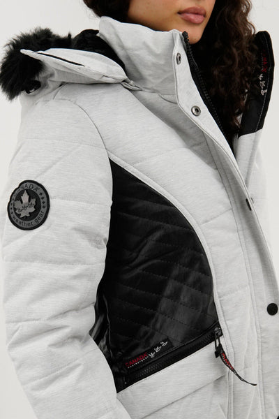 Canada Weather Gear Vegan Leather Insert Parka Jacket - Stone - Womens Parka Jackets - Canada Weather Gear