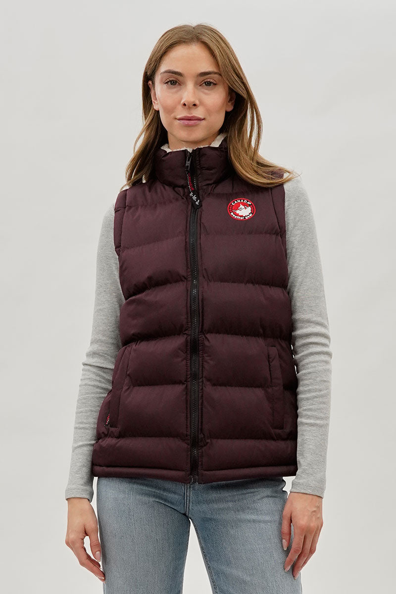 Canada Weather Gear Fleece Lined Collar Puffer Vest - Burgundy