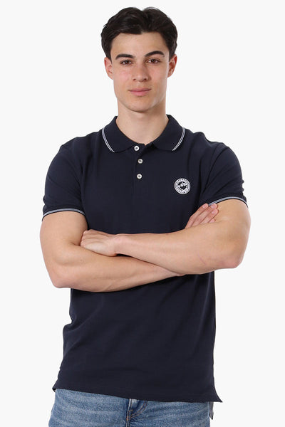 Canada Weather Gear Knit Striped Detail Polo Shirt - Navy - Mens Polo Shirts - Canada Weather Gear