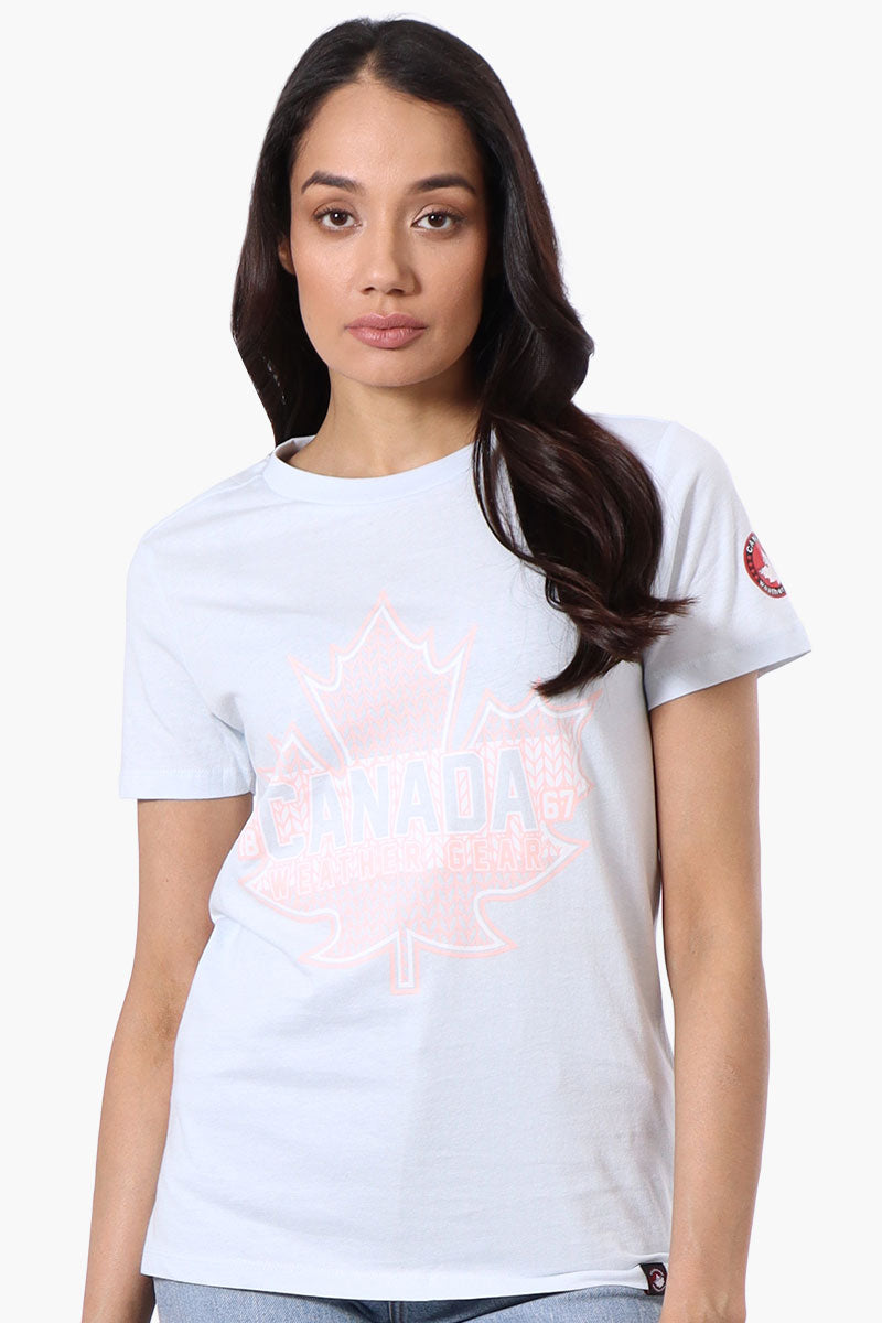 Canada Weather Gear Maple Leaf Print Tee - Aqua - Womens Tees & Tank Tops - Canada Weather Gear