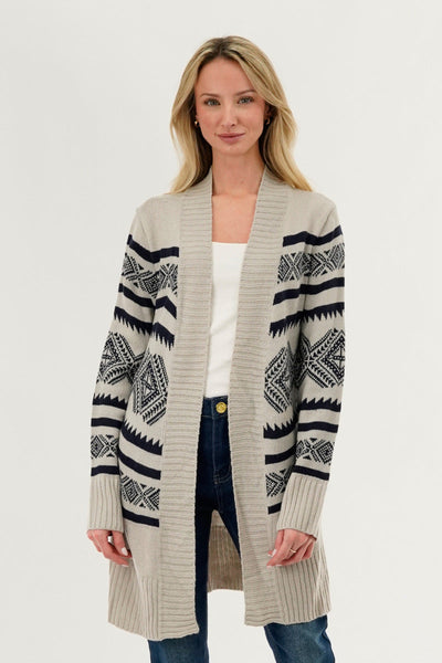 Canada Weather Gear Fair Isle Print Cardigan - Grey - Womens Cardigans - Canada Weather Gear