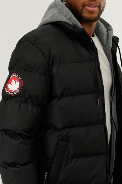Canada Weather Gear Fleece Hood Puffer Bomber Jacket - Black - Mens Bomber Jackets - Canada Weather Gear