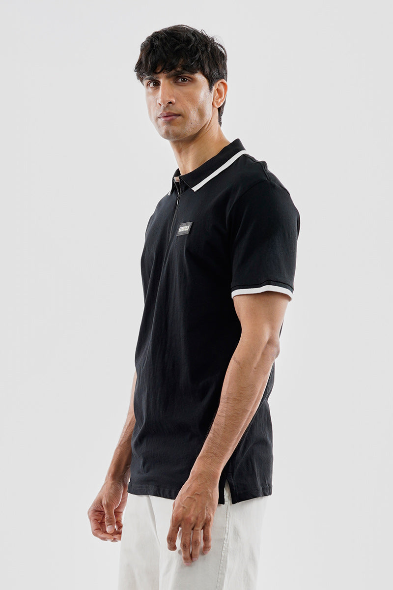 Essentials Super Triple Goose 1/4 Zip Stripe Polo Shirt - Black - Mens Polo Shirts - Canada Weather Gear