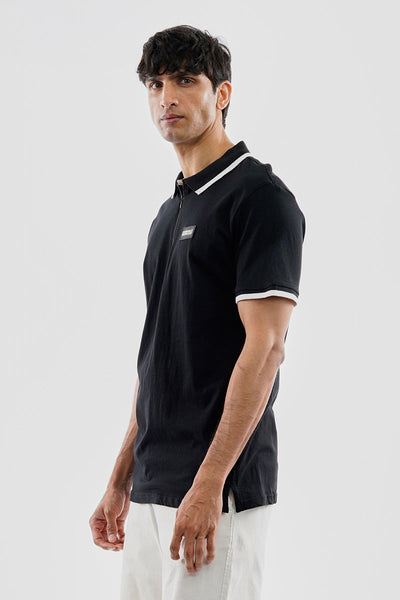 Essentials Super Triple Goose 1/4 Zip Stripe Polo Shirt - Black - Mens Polo Shirts - Canada Weather Gear