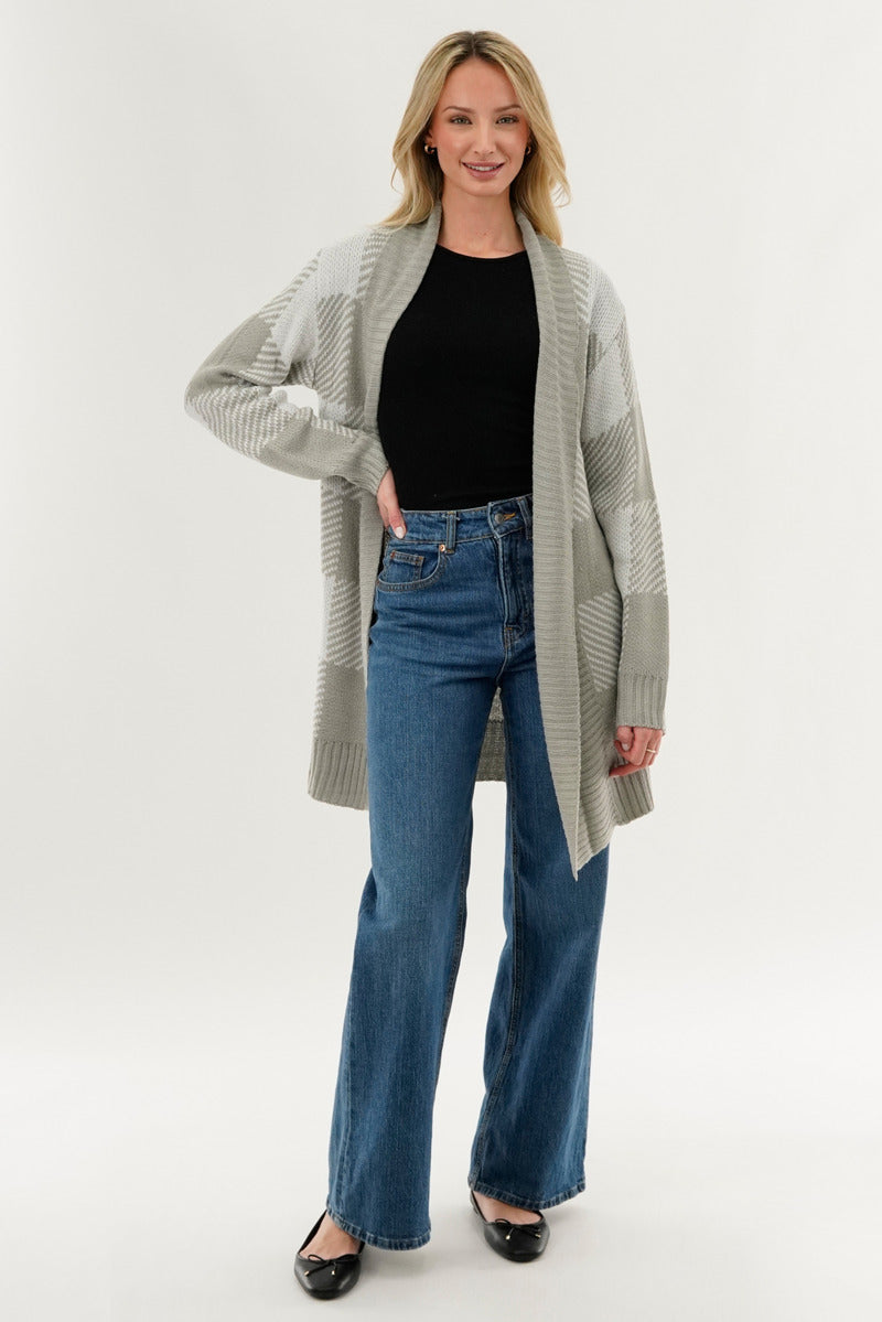 Canada Weather Gear Plaid Fold Over Wrap Cardigan - Grey - Womens Cardigans - Canada Weather Gear