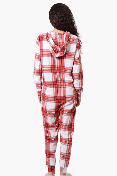 Canada Weather Gear Hooded Plaid Fleece Onesie - White - Womens Onesies - Canada Weather Gear