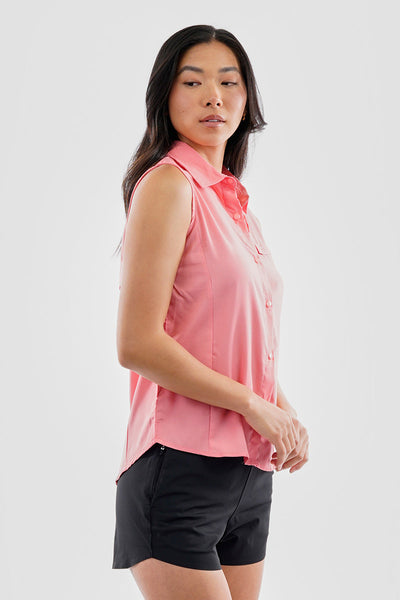 Canada Weather Gear Sleeveless Button Up Collared Shirt - Pink - Womens Shirts & Blouses - Canada Weather Gear
