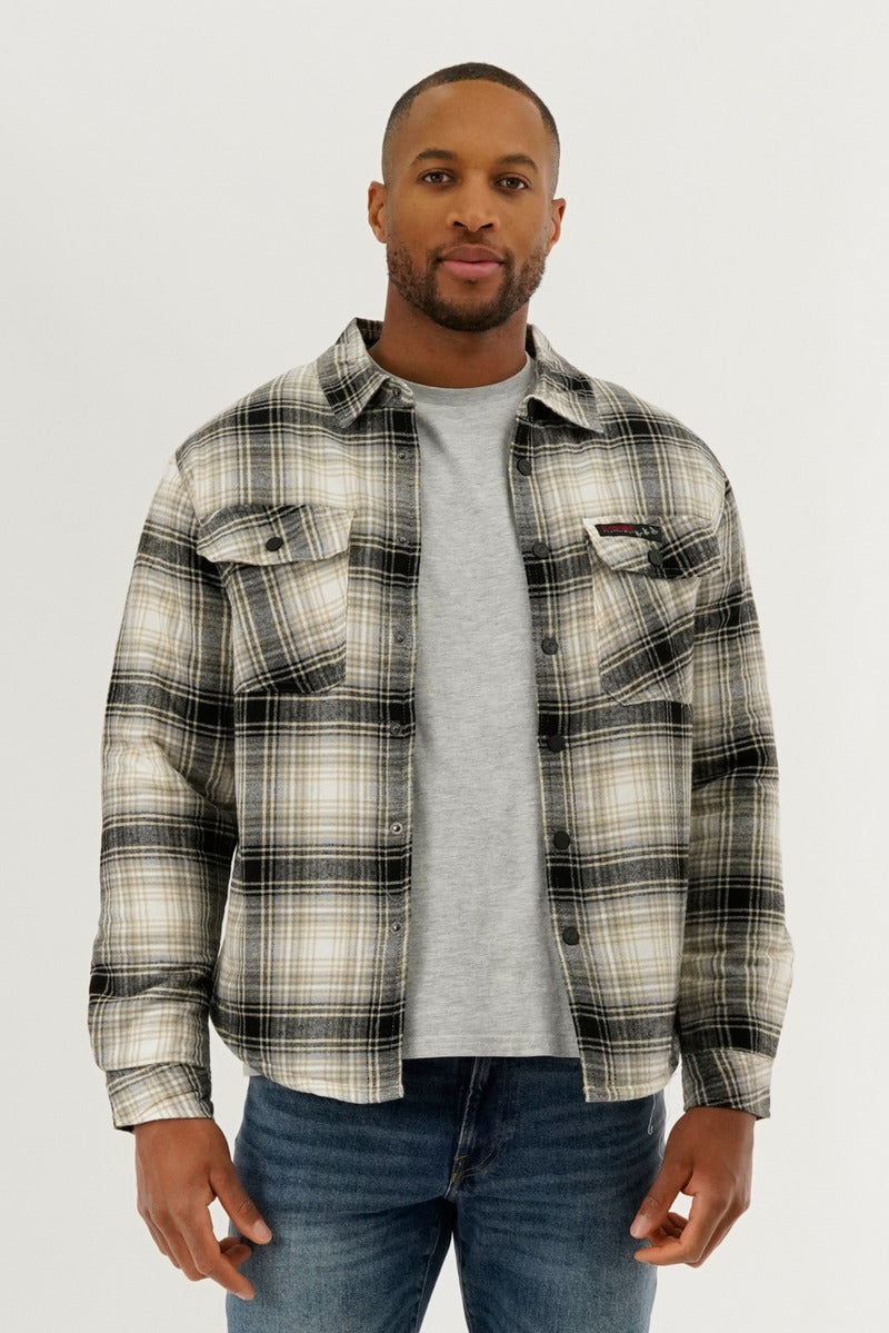Canada Weather Gear Plaid Plush Lined Lightweight Jacket - Cream - Mens Lightweight Jackets - Canada Weather Gear