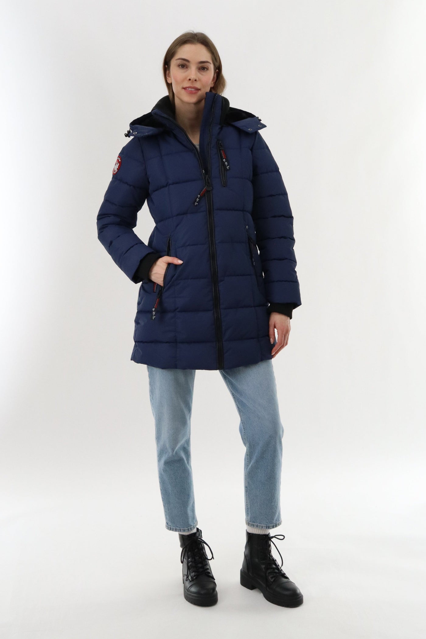 Canada Weather Gear Knit Collar Quilted Puffer Parka - Navy - Womens Parka Jackets - Canada Weather Gear
