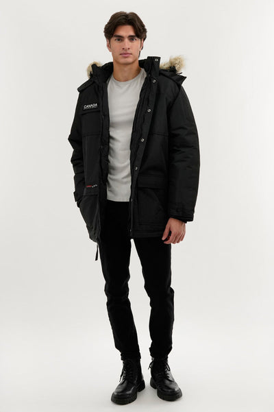 Canada Weather Gear Faux Fur Lined Arctic Parka Jacket - Black - Mens Parka Jackets - Canada Weather Gear