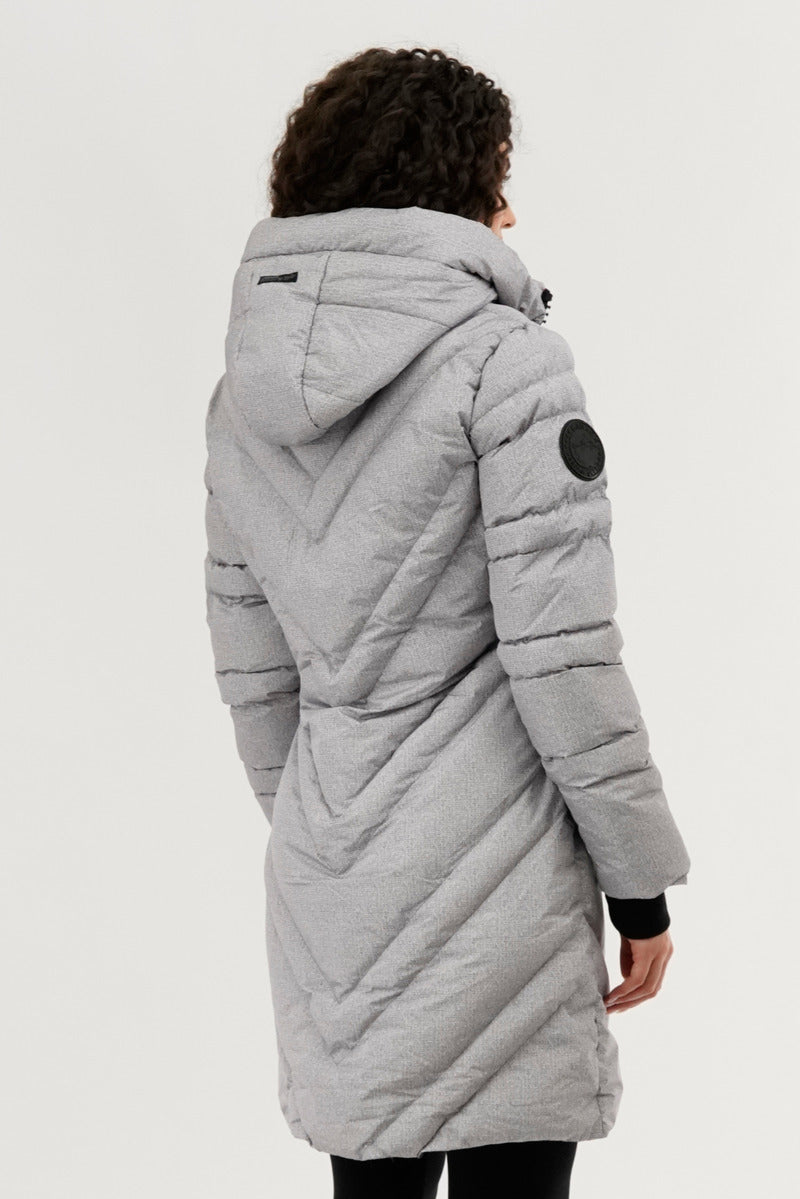 Chevron Quilted Long Parka Jacket - Grey