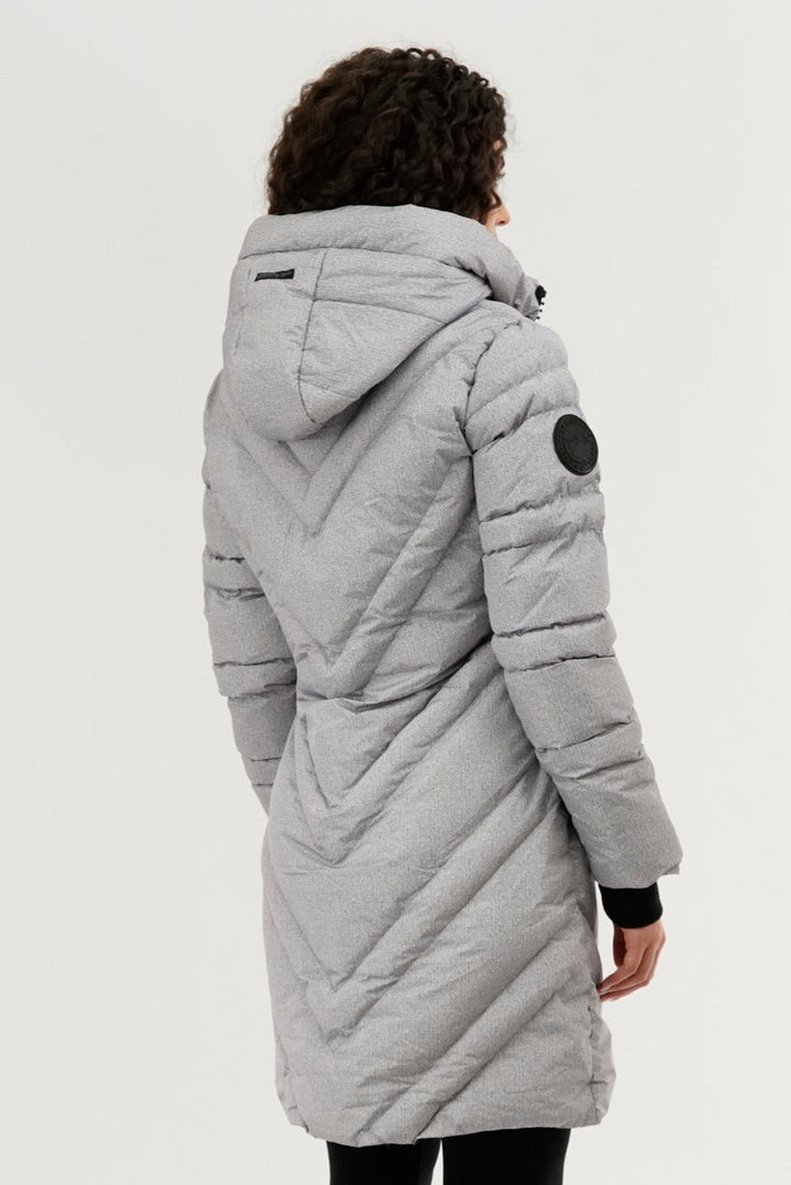 Chevron Quilted Long Parka Jacket - Grey