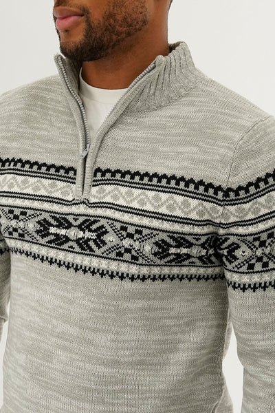 Canada Weather Gear 1/4 Zip Printed Pullover Sweater - Grey - Mens Pullover Sweaters - Canada Weather Gear