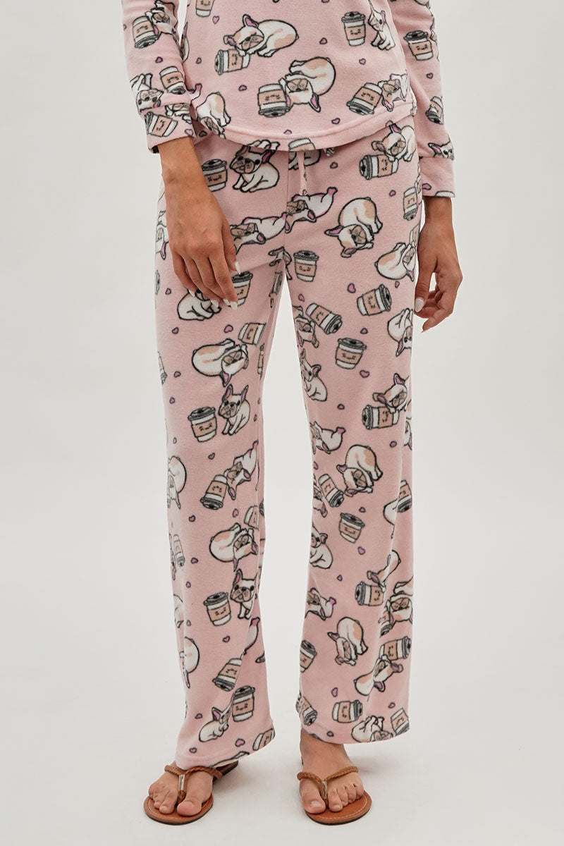 Canada Weather Gear Pug Print Wide Leg Pajama Pants - Pink - Womens Pajamas - Fairweather